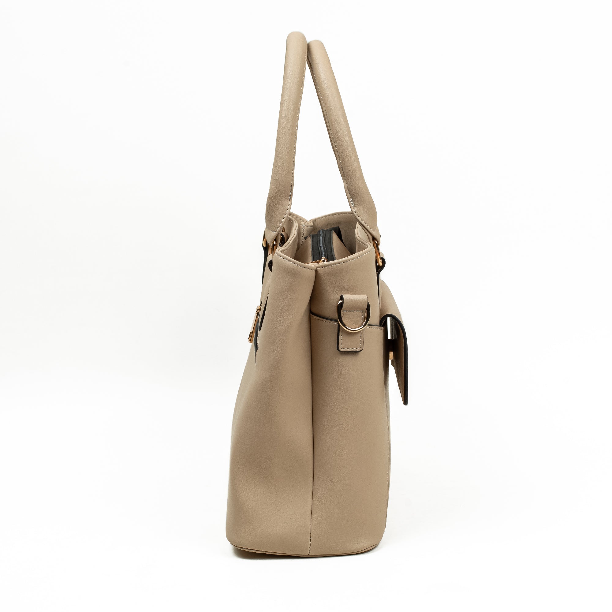 Elegant Ladies PU Leather Handbag in Beige | Vibrant® Multi-Compartment Tote with Flap Pocket