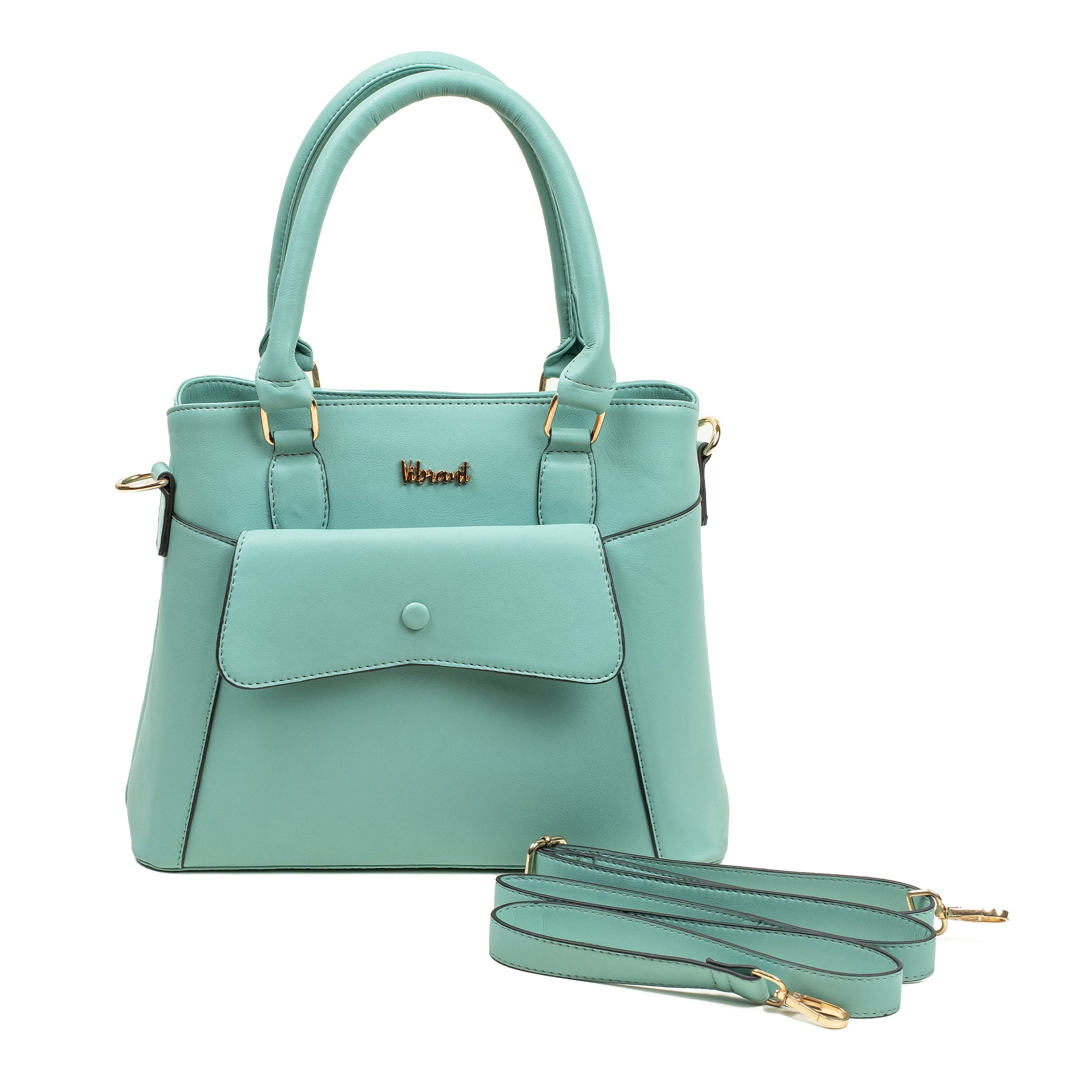 Elegant Ladies PU Leather Handbag in Mint Green | Vibrant® Multi-Compartment Tote with Flap Pocket