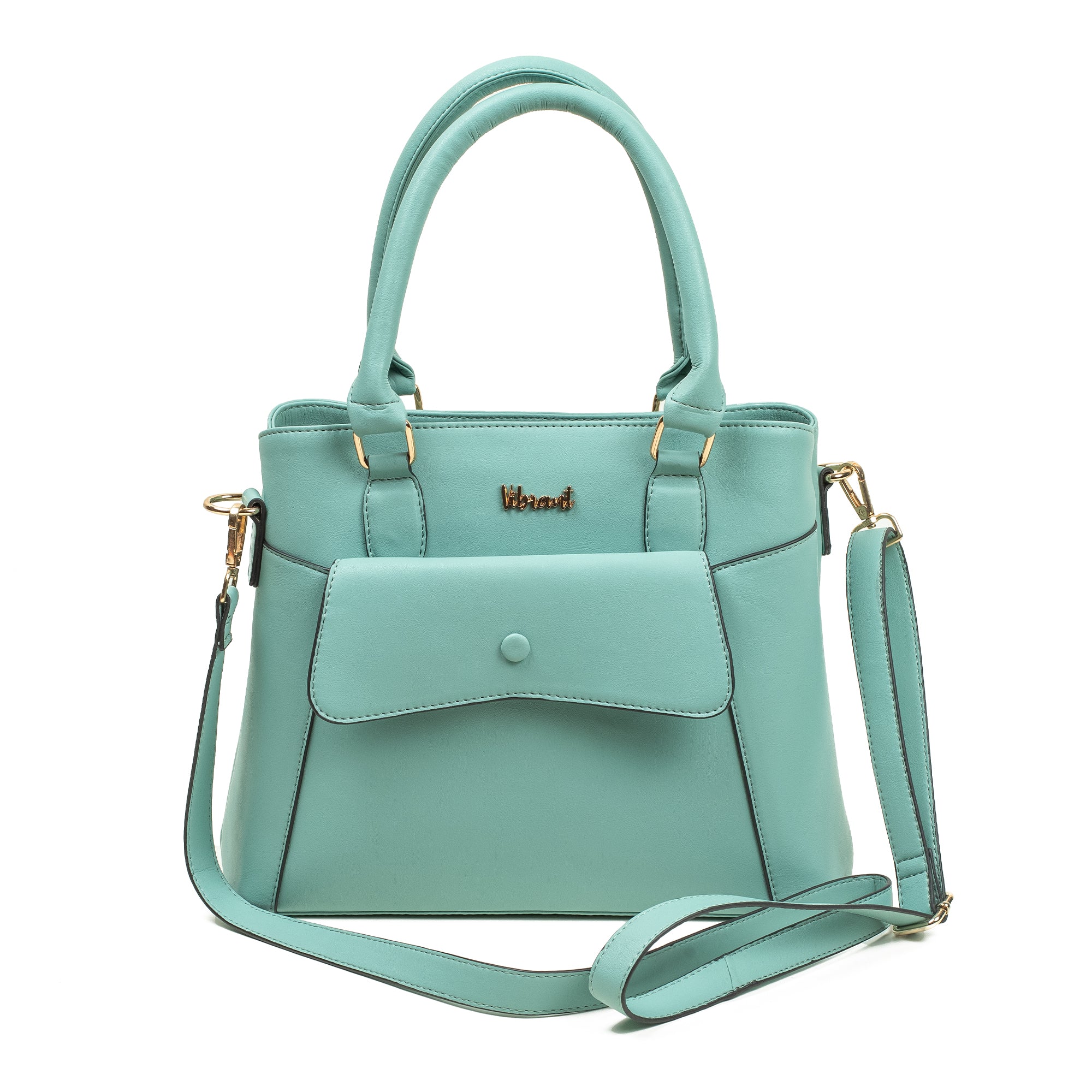 Elegant Ladies PU Leather Handbag in Mint Green | Vibrant® Multi-Compartment Tote with Flap Pocket