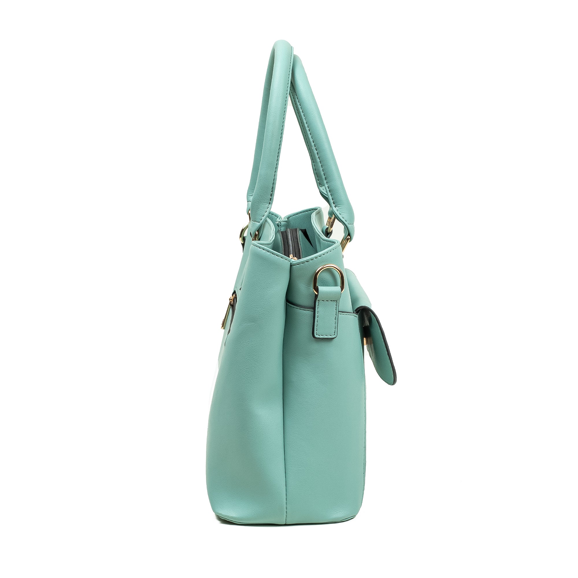 Elegant Ladies PU Leather Handbag in Mint Green | Vibrant® Multi-Compartment Tote with Flap Pocket