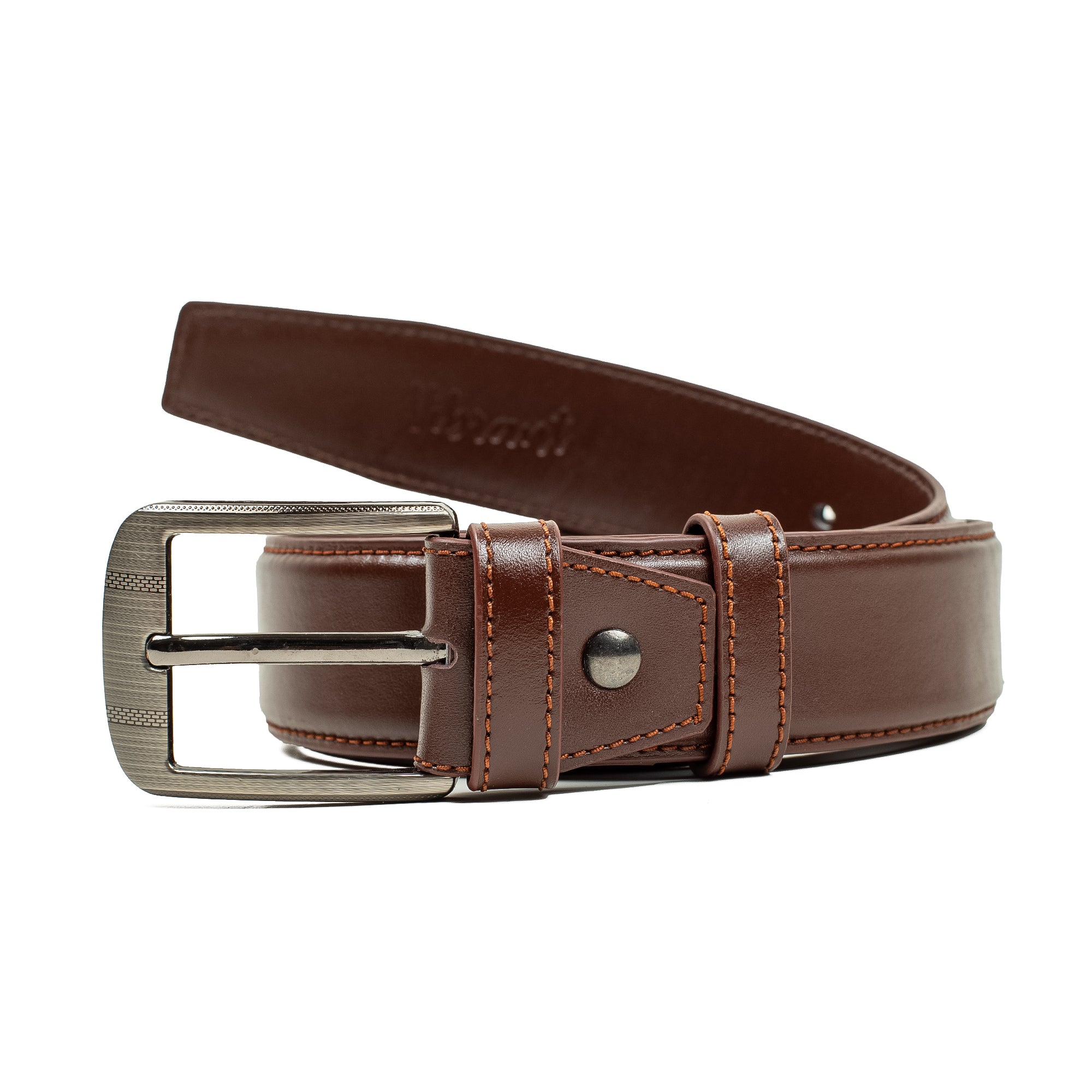 Men's Brown Genuine Leather Belt with Sleek Design and Durable Metal Buckle