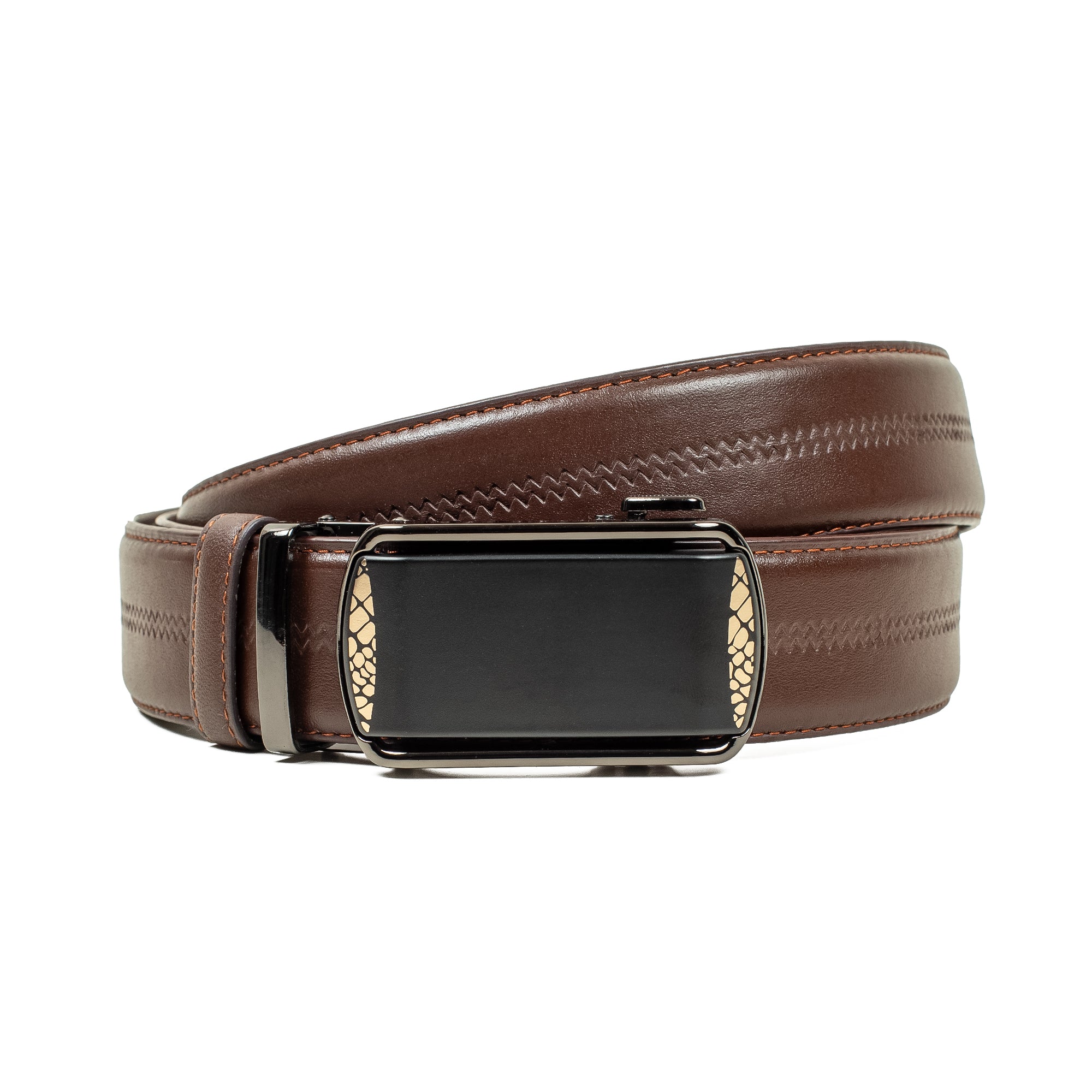 Vibrant Men's Premium Leather Belt – Brown Automatic Gear Buckle Belt for Formal & Casual Wear