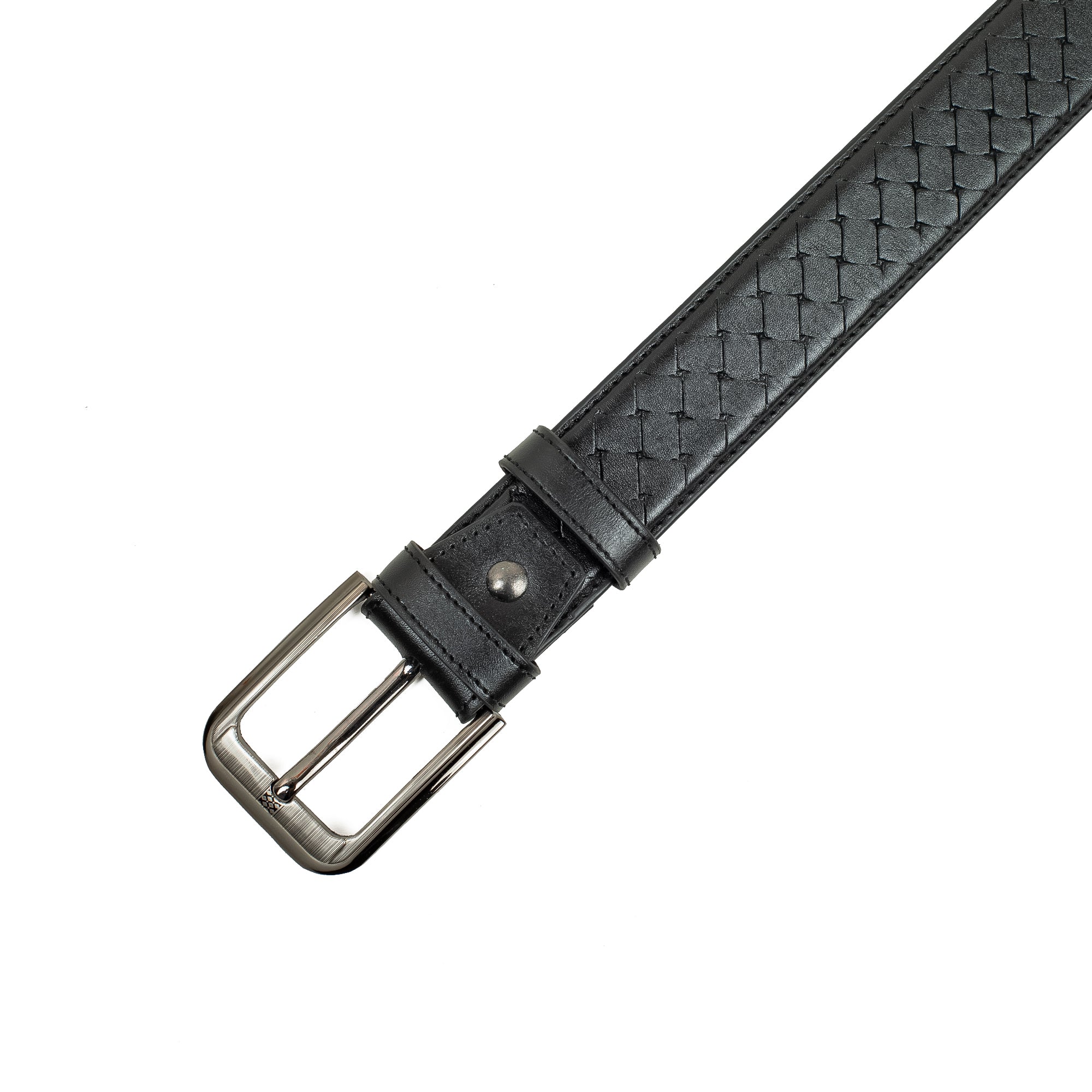 Men's Black Genuine Leather Belt with Elegant Stitch Design and Durable Metal Buckle