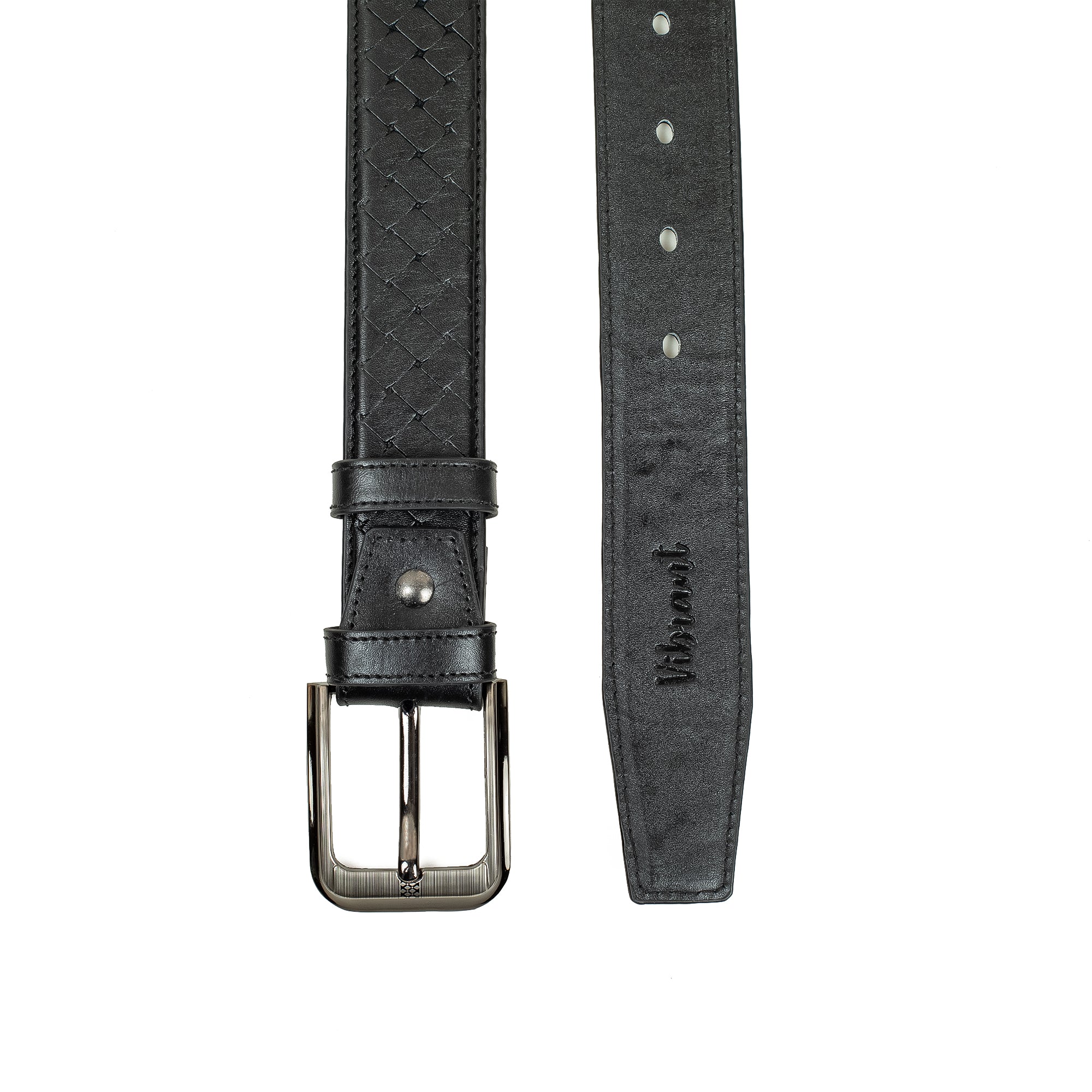 Men's Black Genuine Leather Belt with Elegant Stitch Design and Durable Metal Buckle