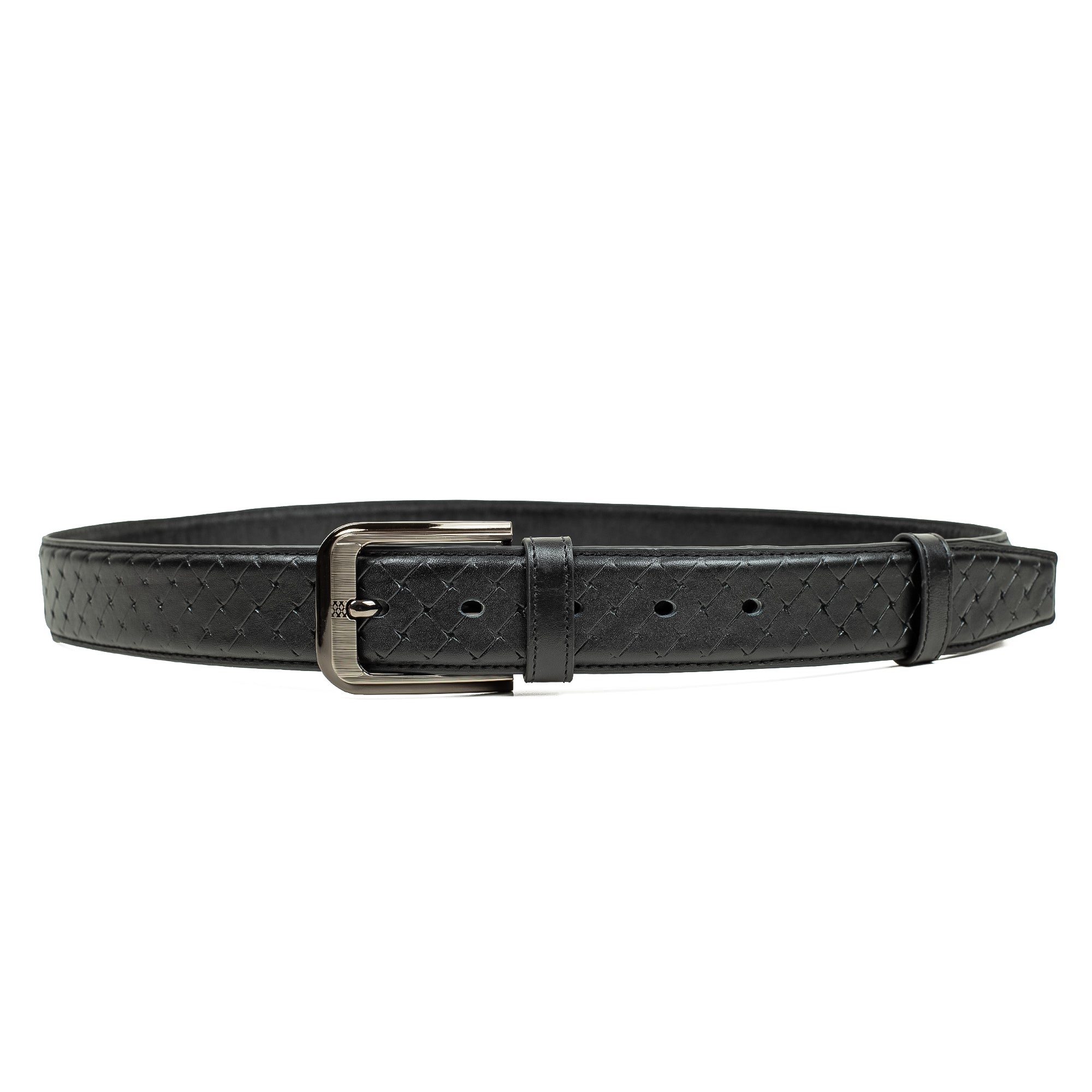 Men's Black Genuine Leather Belt with Elegant Stitch Design and Durable Metal Buckle